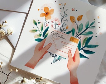 VOUCHER Card Birthday card Flower meadow Voucher Congratulations card Greeting card Card for woman Gift for her Personalizable card