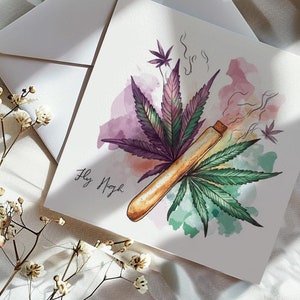 STAY HIGH Cannabis Blüten Schmetterling Karte Happy Birthday Karten Marihuana Geburtstagskarte Glückwunschkarte Weed Bud Watercolor Karte