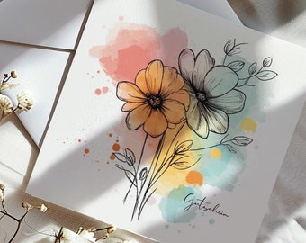VOUCHER Card Birthday card Flower meadow Voucher Congratulations card Greeting card Card for woman Gift for her Personalizable card
