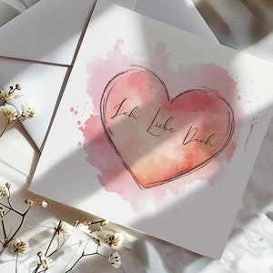 Ich Liebe Dich Karte mit zuckersüssem Watercolor Herz zum Verlieben Karte mit Herz