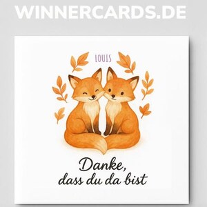 Dankeskarte Danke, dass du da bist mit süßem Fuchspaar, personalisierte Grußkarte, Karte Danke sagen, Geschenk für Freunde & Familie