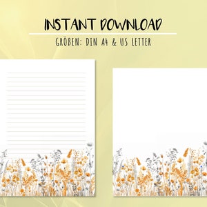 Field Blossoms Printable Stationery Printable Stationery A4 US Letter Lined Unlined Line Paper Diary Paper Instant Download Natural