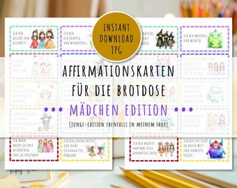 0,99,- Brotdosen Nachrichten Affirmation Kinder Motivation Lunchbox druckbare Mutmach Karten deutsch Vorschule Schule Mädchen Edition