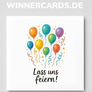 Einladungskarte Lass uns feiern mit Aquarell-Luftballons, Partykarte personalisiert, Geburtstagskarte bunt, Feier Einladung mit Namen