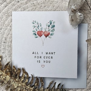 Todo lo que quiero para siempre es tu tarjeta de corazones tarjeta de amor regalo novia novio tarjeta diciendo San Valentín propuesta de boda invitación de boda