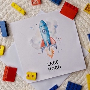 Geburtstagskarte für Jungs LEBE HOCH Rakete Geburtstag Weltall Glückwunsch  Geburtstagskarte Universum Raumschiff Karte Spruch