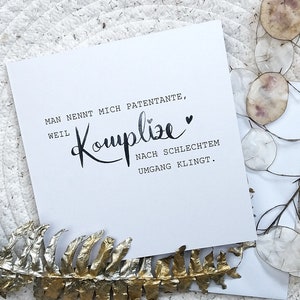 Personalisierte Karte Man nennt mich Patentante, weil Komplize ...Geburtstagsgeschenk Patenonkel Tante Taufe Weihnachtsgeschenk Karte Spruch