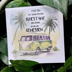 Tarjeta postal personalizada para viaje de jubilación, tarjeta de jubilación, regalo de despedida, tarjeta de felicitación, tarjeta de felicitación, despedida de pensión