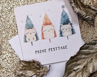 Cat Christmas card CHRISTIMAS CAT card Christmas for cat lovers Happy Holidays and Cat postcard Fold-out card Card with saying