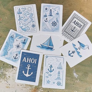 Set di carte marittime AHOI, 8 carte per ogni occasione, nautiche, blu e bianche