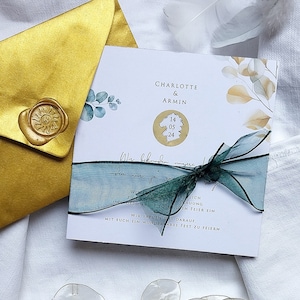 Personalisierte Luxus-Hochzeitseinladung - Goldenes Siegel & Pampasgras-Design