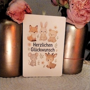 Geburtstagskarte für Kinder mit Tieren, Herzlichen Glückwunsch Karte PERSONALISIERBAR, süsse Karte