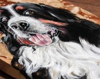 Memorial of deceased dog hand painted dog portrait on wood Premium dog gift