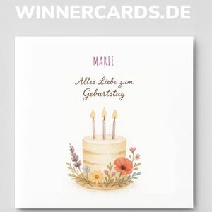 Tarjeta de feliz cumpleaños con dulce pastel de acuarela, tarjeta de felicitación personalizada, regalo para mujeres y amigos.