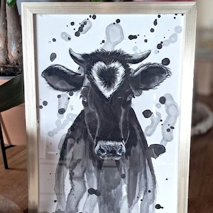 Cow watercolor art print, farm animal poster kitchen children&#39;s room, gift animal lover, cows collecting watercolor farm animals
