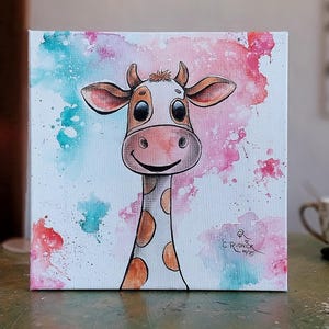 Cadeau de naissance Animal peint à la main unique sur toile – personnalisé avec votre animal préféré pour la chambre d'enfant, Nouveau-né Baptême Parents