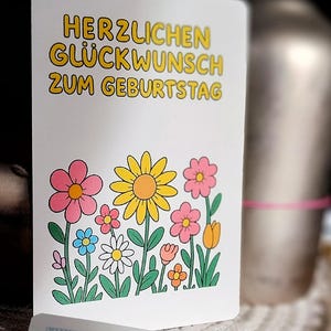 Herzlichen Glückwunsch zum Geburtstag, personalisierte Geburtstagskarte mit Blumen,  Karte mit Spruch