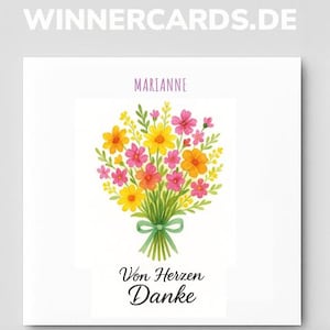 Dankeskarte Von Herzen Danke mit Blumenstrauß persönliche Grußkarte, Karte Danke sagen, Geschenk für Freunde & Familie
