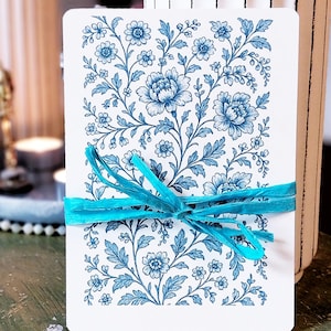 Juego de tarjetas con flores, 8 tarjetas de felicitación florales en azul y blanco con motivos de prados de flores, para cumpleaños, agradecimientos, bodas, invitaciones y más.