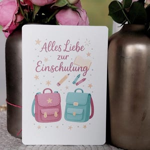 Einschulungs Karte, Alles Liebe zur Einschulung, Schulranzen, personalisiert mit Namen