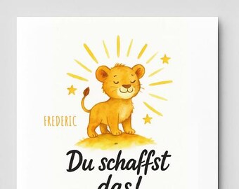 Tarjeta motivacional Puedes hacerlo con un lindo león, tarjeta de aliento personalizada, regalo alentador para amigos y hombres con amor.