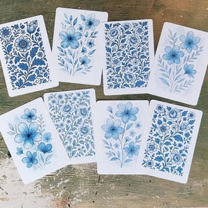 Blumen Karten Set, 8 Karten für jeden Anlass, Blau Weiß, Blumenwiesen