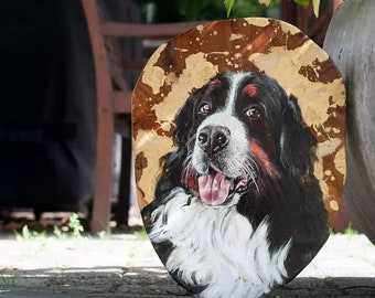 Dog memory dog portrait pet hand painted portrait on wood with gold handlettering name on the back