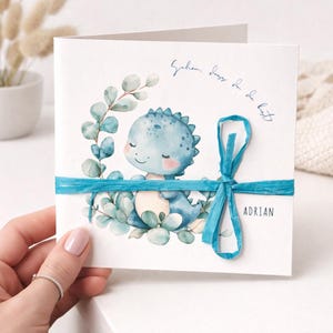 Biglietto di BENVENUTO personalizzato per annuncio di nascita • Annuncio di nascita DINO • con nome e data desiderati, perfetto come regalo