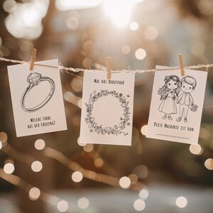 Livro de colorir infantil para casamento - Conjunto de 28 cartões para colorir como uma alternativa criativa para livro de visitas | Cartões de colorir de casamento de alta qualidade