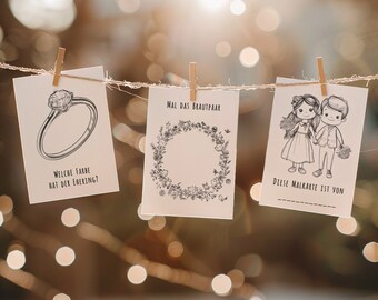 Libro para colorear de bodas para niños: 28 tarjetas para colorear como alternativa creativa al libro de invitados | Tarjetas para colorear de alta calidad para bodas