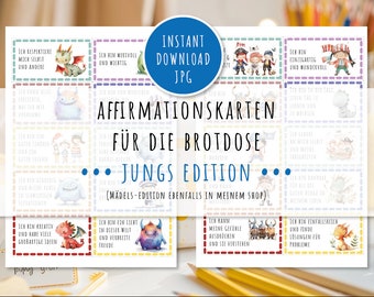 Brotdosen Nachrichten Affirmation Kinder Motivation Lunchbox druckbare Mutmach Karten deutsch Vorschule Schule Jungs Edition