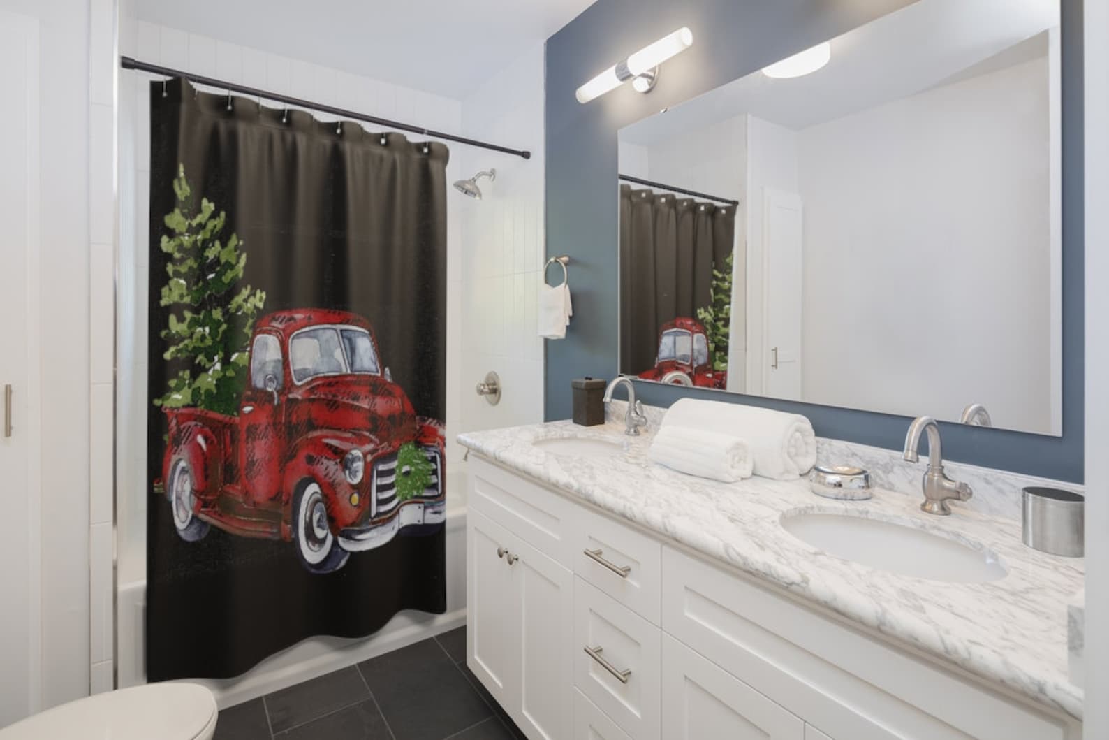 Christmas Red Truck Shower Curtain Etsy