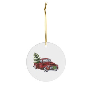 Christmas red truck Ceramic Ornament