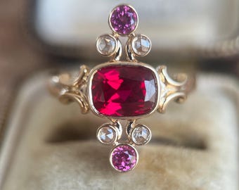 14K Gold Ruby Ring, Engagement Ring for women, Ruby Engagement Ring, 14K Solid Gold Rings for women, Victorian Inspired Ring