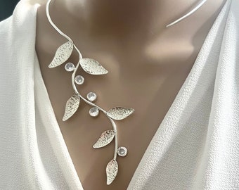 Silver Branch Necklace, Leaf Necklace, Open Collar Necklace, Bridal Necklace, Unique Jewelry, Statement Necklace, Gift for mom, Gift for her