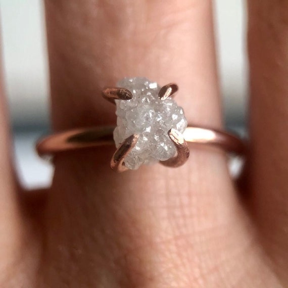 14K Gold Raw Diamond Ring Engagement Rings for Women 14K