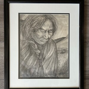 Vintage Drawing First Nations Man Signed Dated image 4