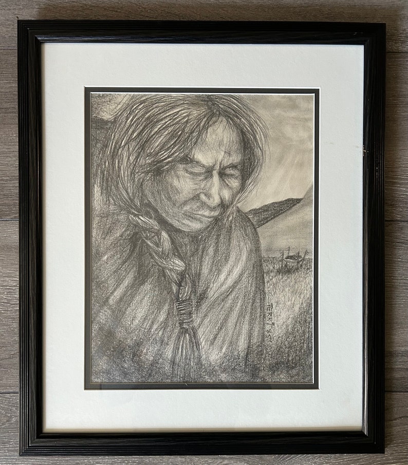 Vintage Drawing First Nations Man Signed Dated image 4