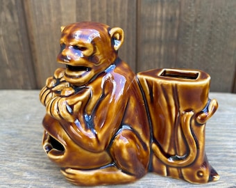 Vintage Monkey Ashtray Lighter Holder