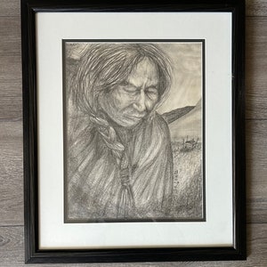 Vintage Drawing First Nations Man Signed Dated image 1