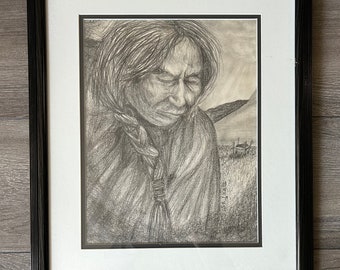 Vintage Drawing First Nations Man Signed Dated