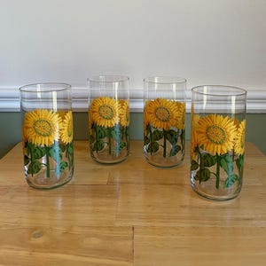 Vintage Libby Sunflower Glasses, Set of Four