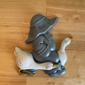 Vintage Burwood Blue Boy With Goose Geese