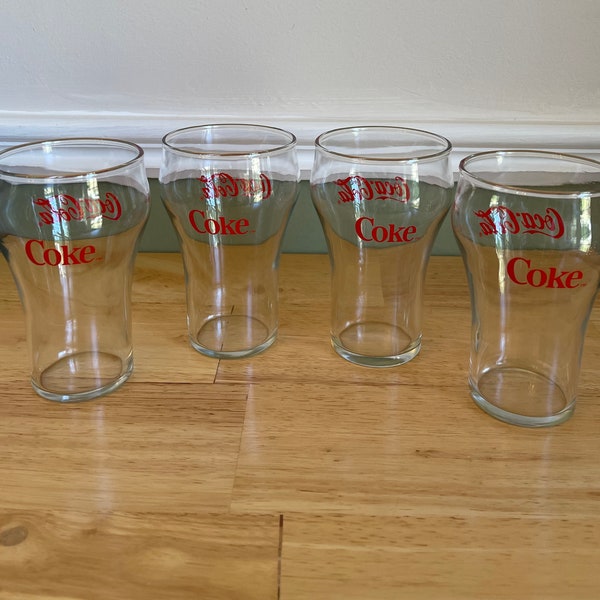 Vintage Set of Four Bell Shape Red Letters 12 oz Coke Glasses