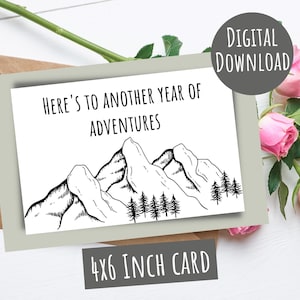 Tarjeta de aniversario imprimible, tarjeta de cumpleaños imprimible, tarjeta para él o ella, tarjeta de aniversario digital, descarga instantánea, tarjeta de aventura