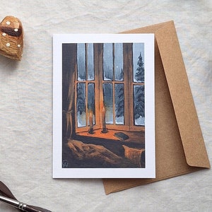 Gemütliche Winter Fenster Weihnachtskarte - 2-in-1 A6 Karte Kunstdruck eines handgemalten Acryl Kunstwerkes von Claire Williams Kunst