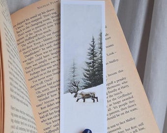 Elk in Winter Forest Bookmark - Print of an Acrylic Painting, Gift for Readers