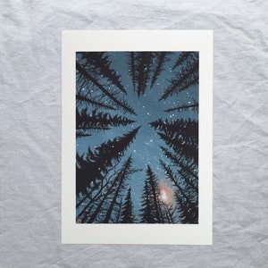 Forest Night Sky Art Print: Modern Landscape by Claire Williams Art