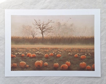 Pumpkin Patch Print - Archival Art Print from Original Acrylic Landscape Painting by Claire Williams Art, Modern Nature Wall Decor