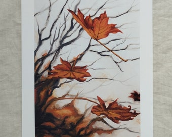 Archival Landscape Fine Art Print: Falling Orange Leaves Modern Wall Art, Nature Decor Artwork by Claire Williams - Vibrant Autumnal Scene